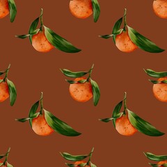 Obraz premium Bright watercolor tangerines create a vibrant seamless pattern for fabric design