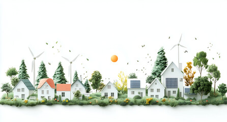 Fototapeta premium wind turbines and solar panels in front of houses