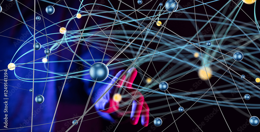 Fototapete Global network. Blockchain. 3D illustration. Neural networks and artificial intelligence. Abstract