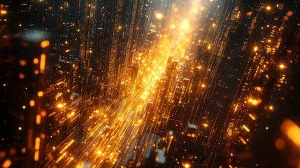 Glowing golden digital city, futuristic abstract.