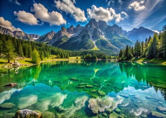 Panoramic View of Lake Nambino, Trentino Alps, Italy: Stunning Mountain Lake Landscape