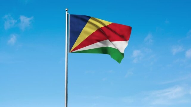 High detailed flag of Seychelles. National Seychelles flag. Africa. 3D illustration.