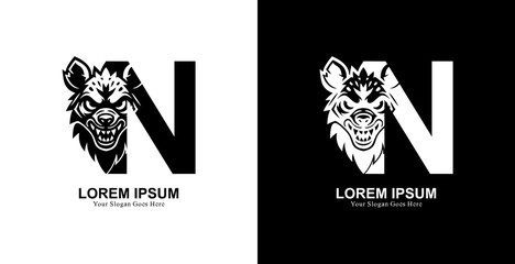 Fototapeta premium The logo design is in the shape of a hyena head combined with the letter N