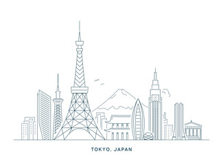 Obraz premium Japan Tokyo Skyline Vector Outline