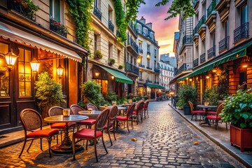 Fototapeta premium Parisian Cafe Cozy Street Scene: Charming Parisian Architecture and Cityscape