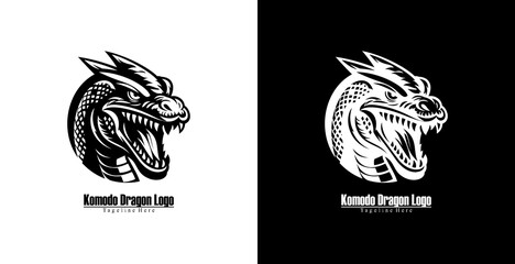 The logo design is in the shape of a Komodo dragon's head with an angry expression