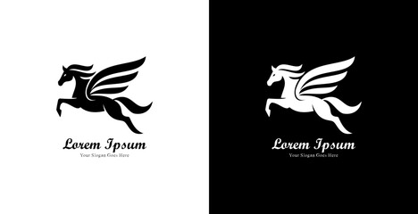 The logo design is in the shape of a horse with wings in a modern style © Yohanes