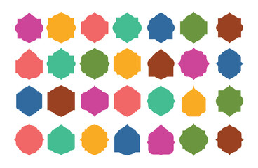 Set of Islamic shape Silhouette border islamic arabic luxury With Colore  outline frame.  Illustration for text box