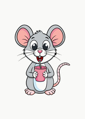 Cute cartoon mouse with drink vector illustration