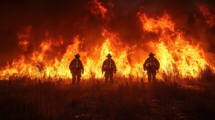 Fototapeta premium Courage in the Face of Flames: Wildfire Fighters