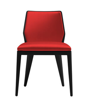 Elegant Red Upholstered Chair PNG Stylish Fabric Seat with Black Wooden Legs