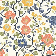 Vibrant blossoms arranged in a captivating seamless pattern. Ideal for fabric design, crafts, and backgrounds, showcasing an array of colorful flowers for a cheerful and artistic appeal.