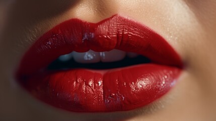 Fototapeta premium Close up of lipstick application showcasing texture and vivid red hue in sharp detail