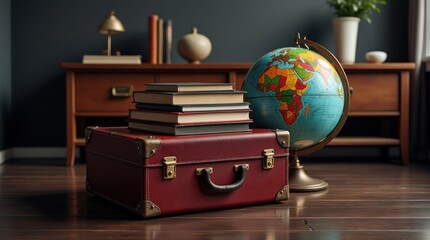 Vintage Suitcase and Travel Books Create an Inviting Exploration Space