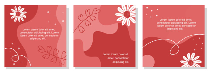 Romantic floral background with abstract red tones, delicate flowers, and heart-shaped leaves. Perfect for Valentine’s Day, invitations, greeting cards, and elegant designs.