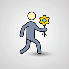 Fototapeta premium Walking Person with Flower Gift