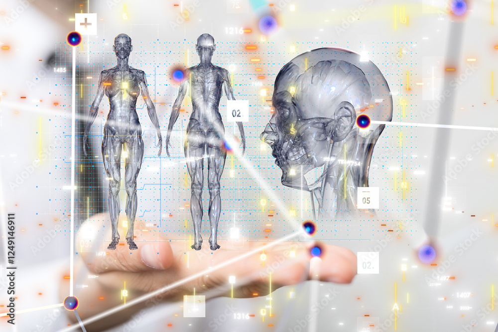 Poster digital medical futuristic interface 3D rendering