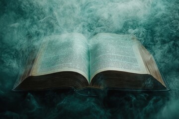 An Open Book Surrounded By Mysterious Fog, Creating An Ethereal And Mystical Vibe.