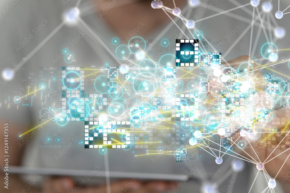 Canvas Prints neural network 3d illustration. big data and cybersecurity