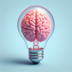 Creative concept of a brain inside a light bulb symbolizing intelligence, innovation, and bright ideas