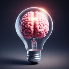 Creative concept of a brain inside a light bulb symbolizing intelligence, innovation, and bright ideas