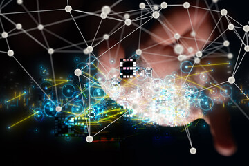 Neural network 3D illustration. Big data and cybersecurity