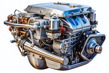 Powerful Boat Engine Isolated on White Background - Stock Photo