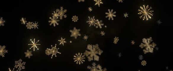 Snowflake Dance: Radiant 3D Illustration Showcasing Falling Christmas Snowflakes in Harmony