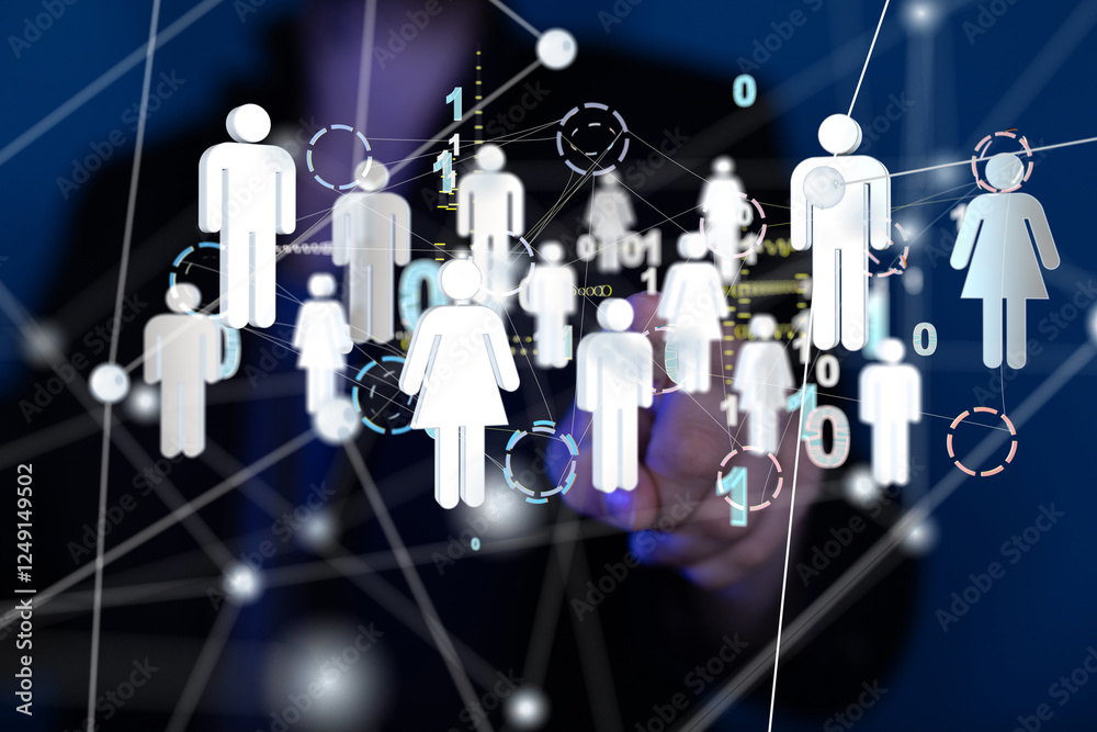 Poster Global network. Blockchain. 3D illustration. Neural networks and artificial intelligence. Abstract
