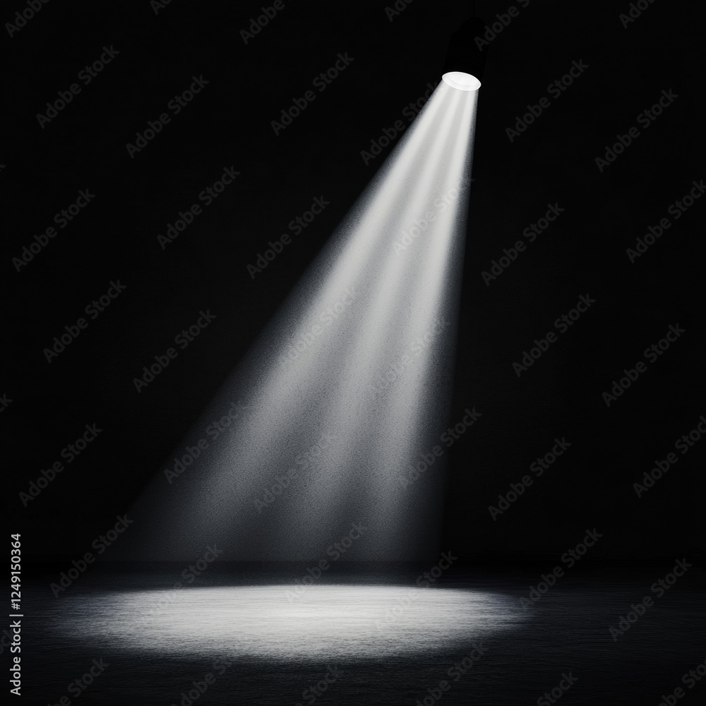Poster spotlight illuminating dark room creating long shadow effect