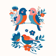 Cute love birds and the florals