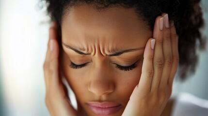 Fototapeta premium Close-up of an office worker pretending to have a headache. 