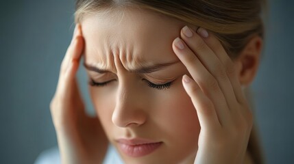 Fototapeta premium Close-up of an office worker pretending to have a headache. 