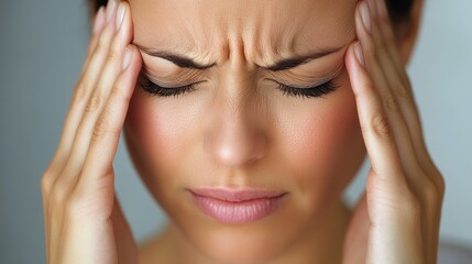 Naklejka premium Close-up of an office worker pretending to have a headache. 