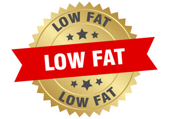low fat. low fat round red and gold label isolated on transparent background