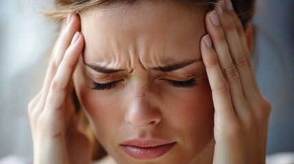 Fototapeta premium Close-up of an office worker pretending to have a headache. 
