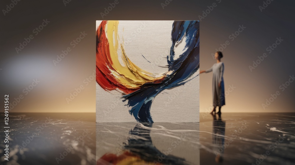 Aufkleber abstract artwork showcasing vibrant swirls of red, yellow, and blue, creating a dynamic and expressi