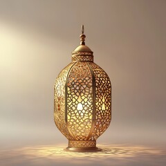 Ornate golden lantern with intricate detailing, illuminated from within.