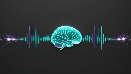 Glowing digital brainwave interface with pulsating lines and glowing nodes on black background, minimalist and immersive design  
