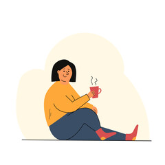 Cozy Woman with a Cup of Hot Tea or Coffee