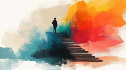 Fototapeta premium Step-by-step progress flat design side view marketing funnel theme water color Triadic Color Scheme.