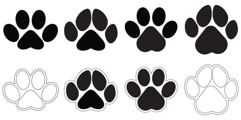 Fototapeta premium WebPaw print of dog, cat, puppy pet footprint, Animal foot print vector icon set 