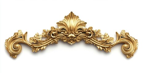 Gold ornate frame, baroque design, isolated, white background, decor