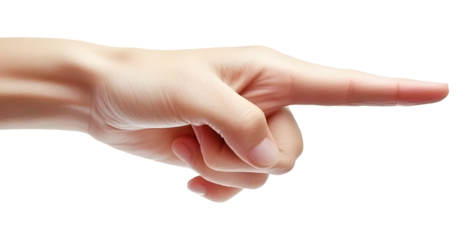 Close-up of hand pointing with finger isolated on transparent background.