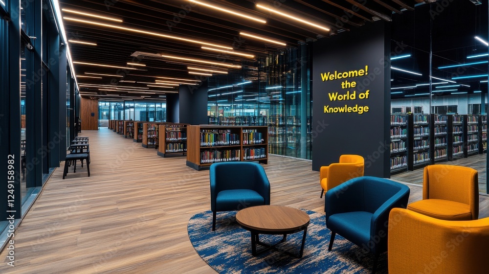 Poster a library with a sign that says 