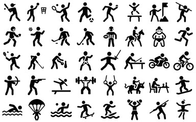 Fototapeta premium Collection of athlete icons engaged in various sports on transparent background, sports concept