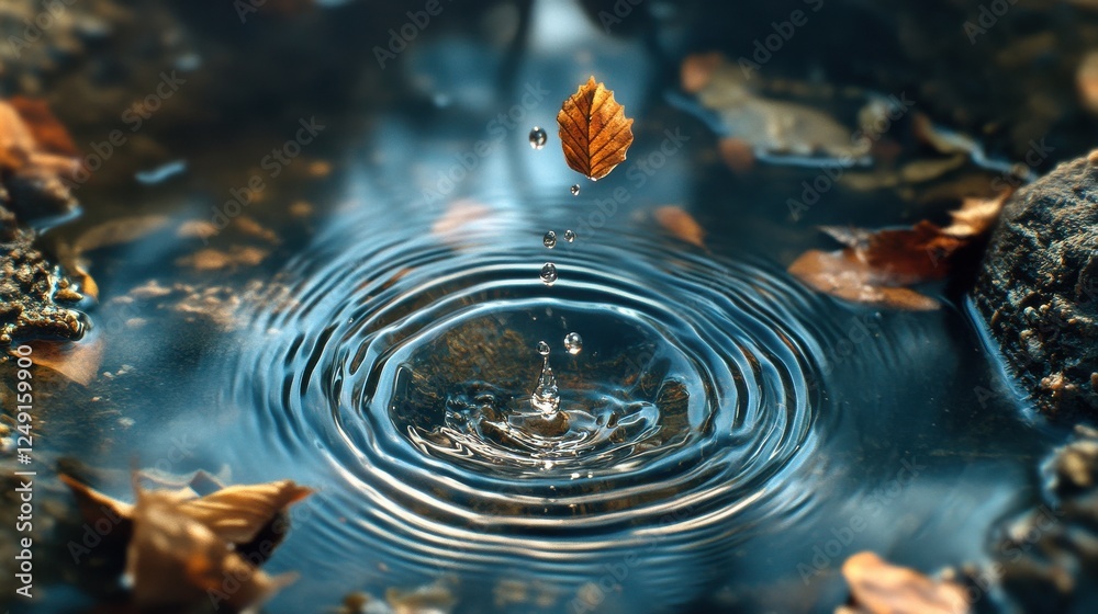 Aufkleber a leaf is falling into a body of water, creating a small splash