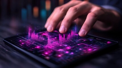 Data Analyst's Futuristic Financial Forecasting Visualize Success Explore funding allocation with digital interface graph analysis Uncover economic trends and insights using innovative technology