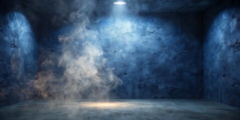 Dramatic Blue Room with Fog and Spotlights for Artistic Backdrop