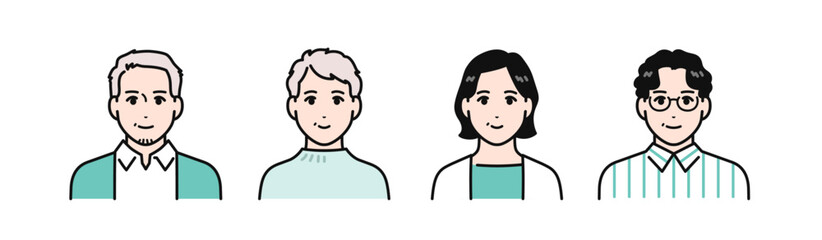 ミドル夫婦のシンプルなベクターイラストセット